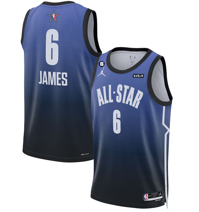 Men's Blue 2023 All-Star #6 LeBron James With NO.6 Patch Game Swingman Stitched Basketball Jersey